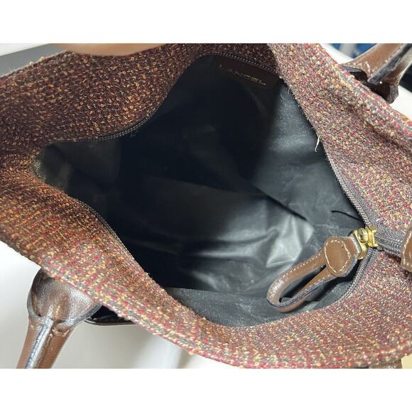 Lancel EUC Brown Tweed Leather Bucket Satchel Bag Handbag Purse - Picture 7 of 7